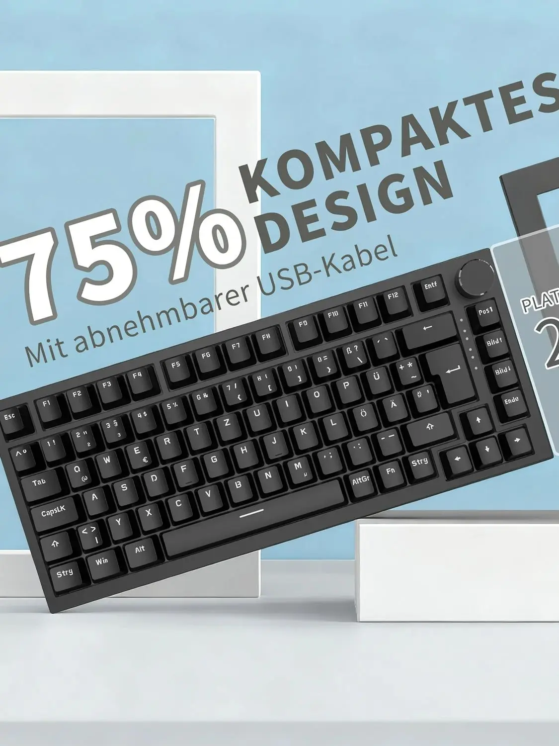 AJAZZ AK820 Mechanische Tastatur mit 82 Tasten, QWERTZ-Layout, Hot-Swap-Lautstärke-Drehknopf