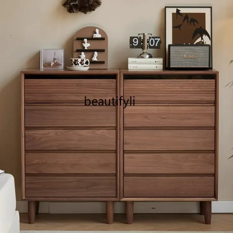 

X North American Black Walnut Living Room Side Cabinet All Solid Wood Simple Modern Bedroom Storage Cabinet