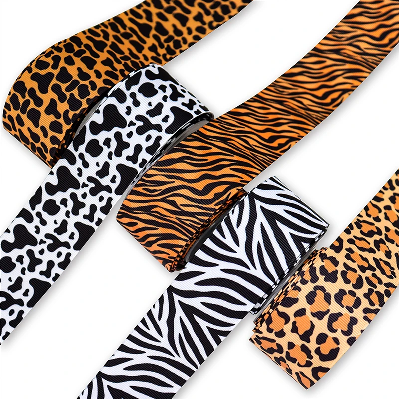 1-1/2\'\' 38mm Leopard Zebra Milk Cow Animal Printed Grosgrain Ribbon For DIY Hairbows Sewing Accessories Craft Supplies