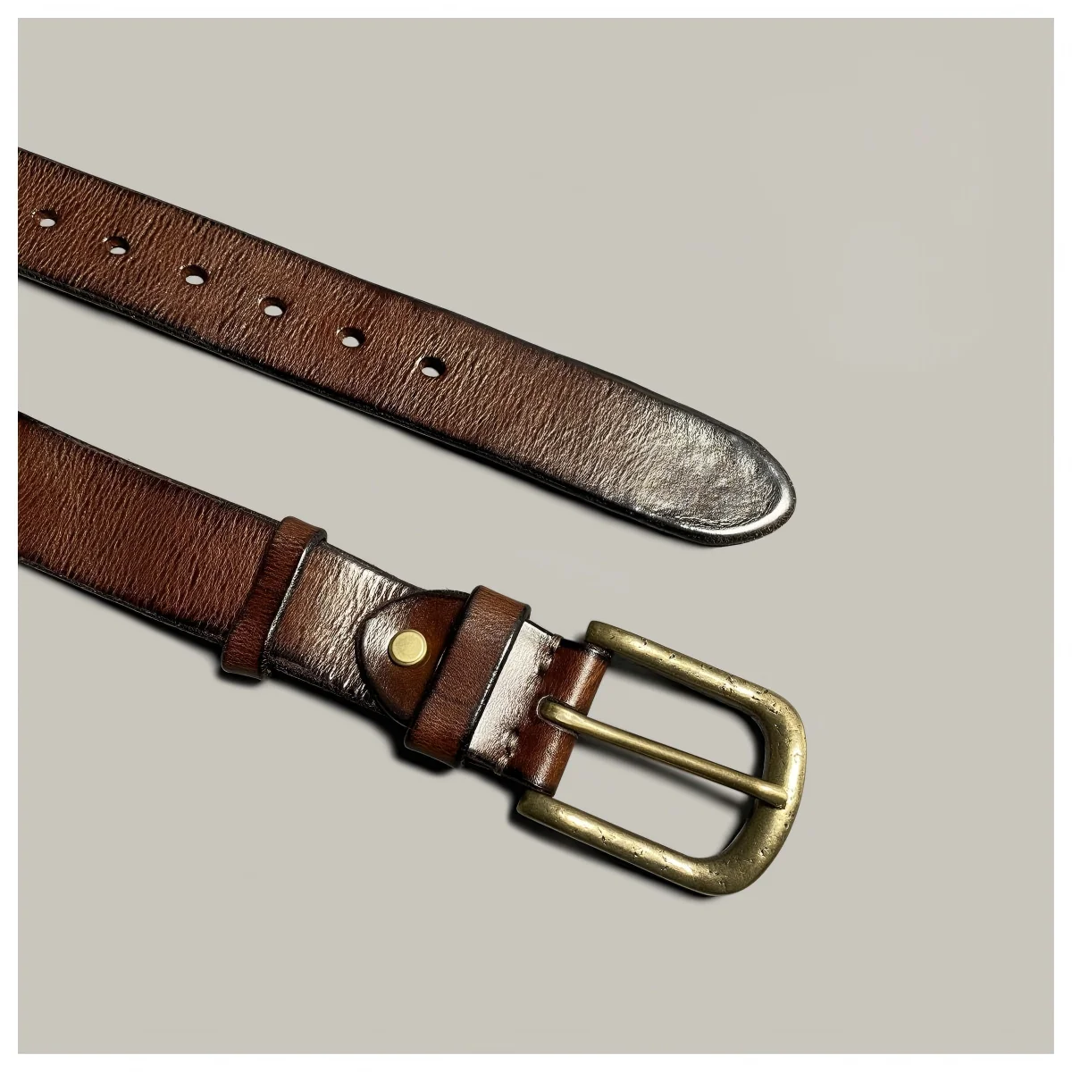 Vintage Handmade Top Layer Leather Belt for Men Genuine Leather Casual Jeans Belt with Copper Buckle Adjustable Waist Belt