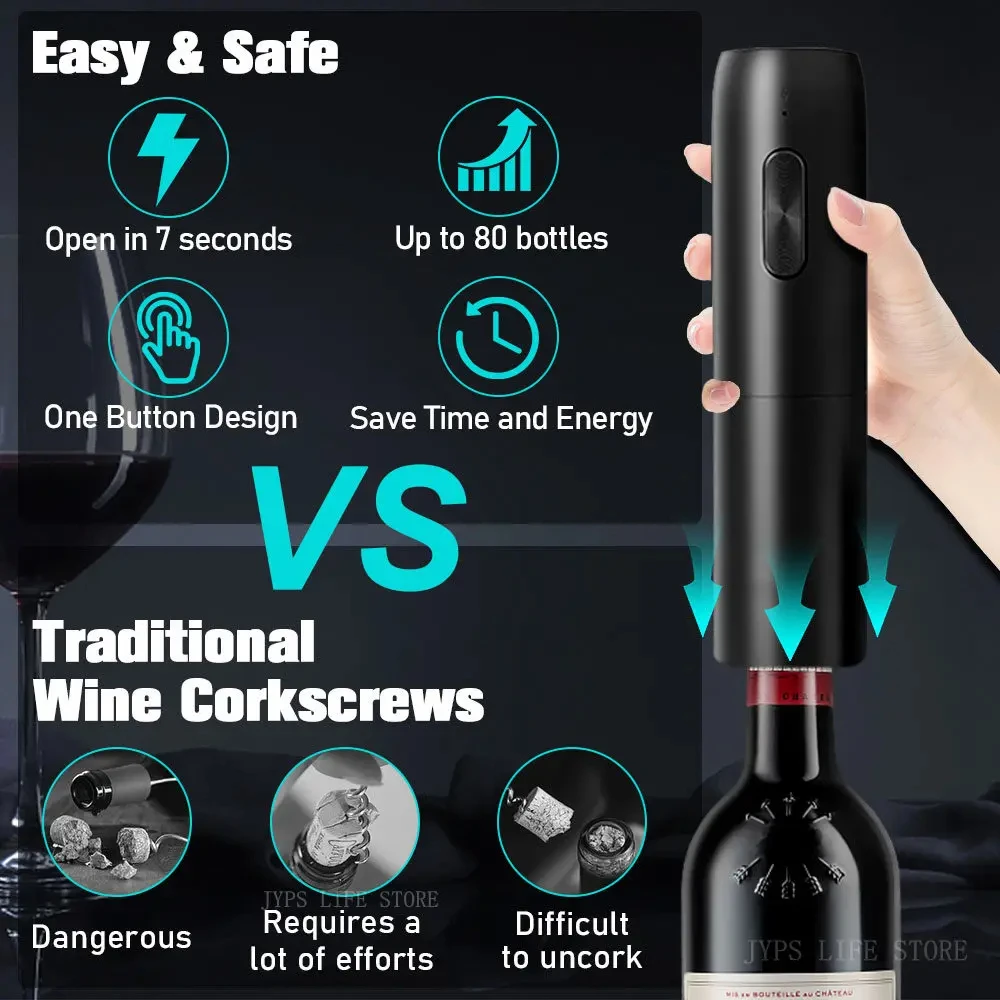 Electric Wine Opener Automatic Wine Aerator Rechargeable  Wine Corkscrew Foil Cutter Opener Wine Lover Party Kitchen Tool Gifts