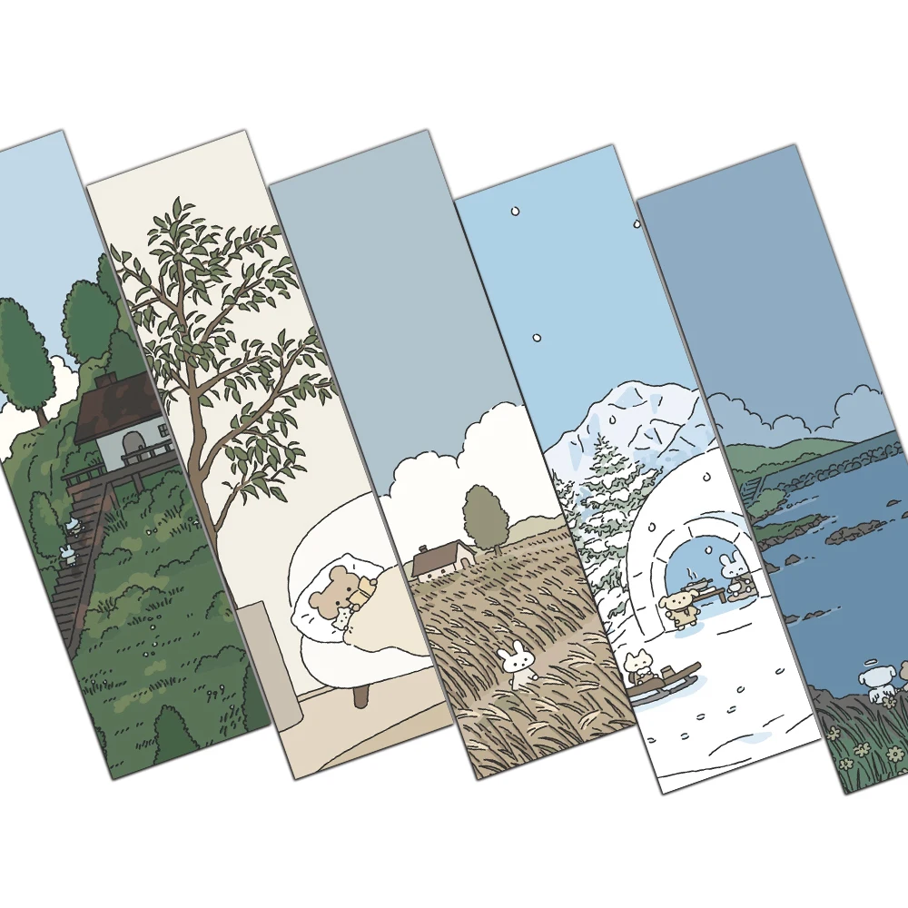 30PCS Cartoon Little Bear Dog Bookmark Exquisite Fresh Scene Cute Decoration Reading Book Label Card