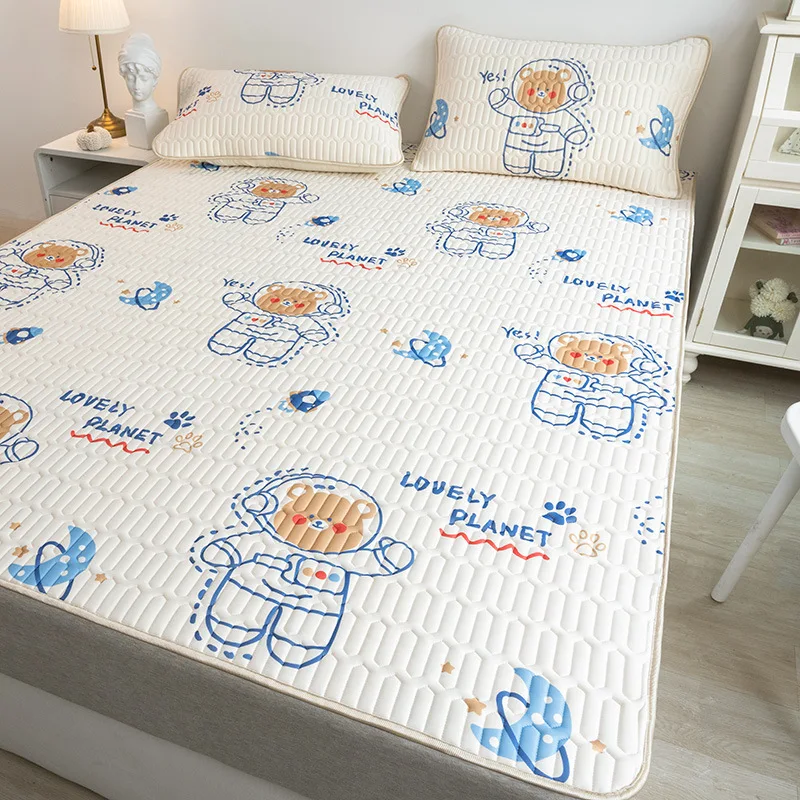 Estera de seda de hielo de látex para bebés y niños, cubierta de cama lavable de tres piezas para dormitorio de estudiantes, individual, aire acondicionado