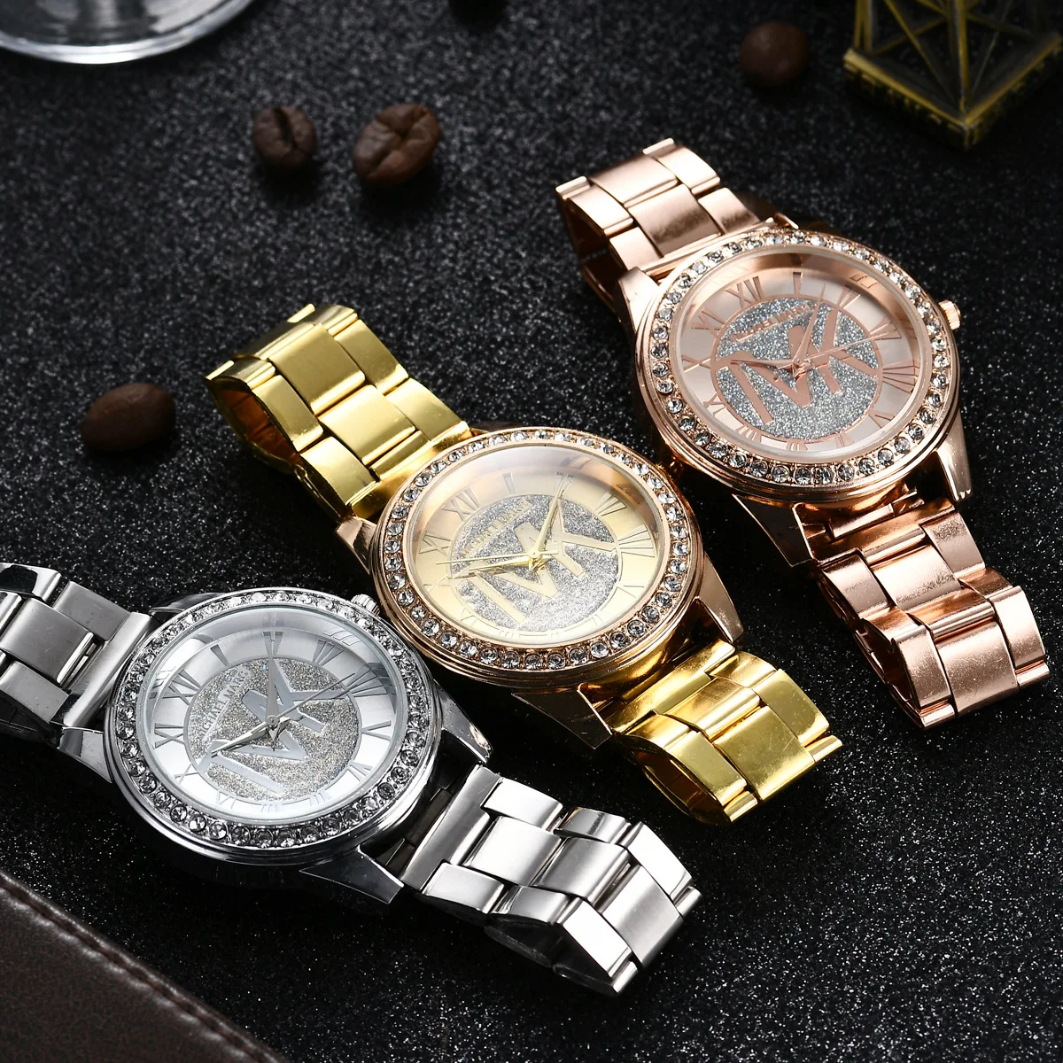 TVK Ladies Watch Golden Stainless Steel Water Resistant Roman Digital Frosted Diamond Quartz Watches For Women Montre Femme Gift