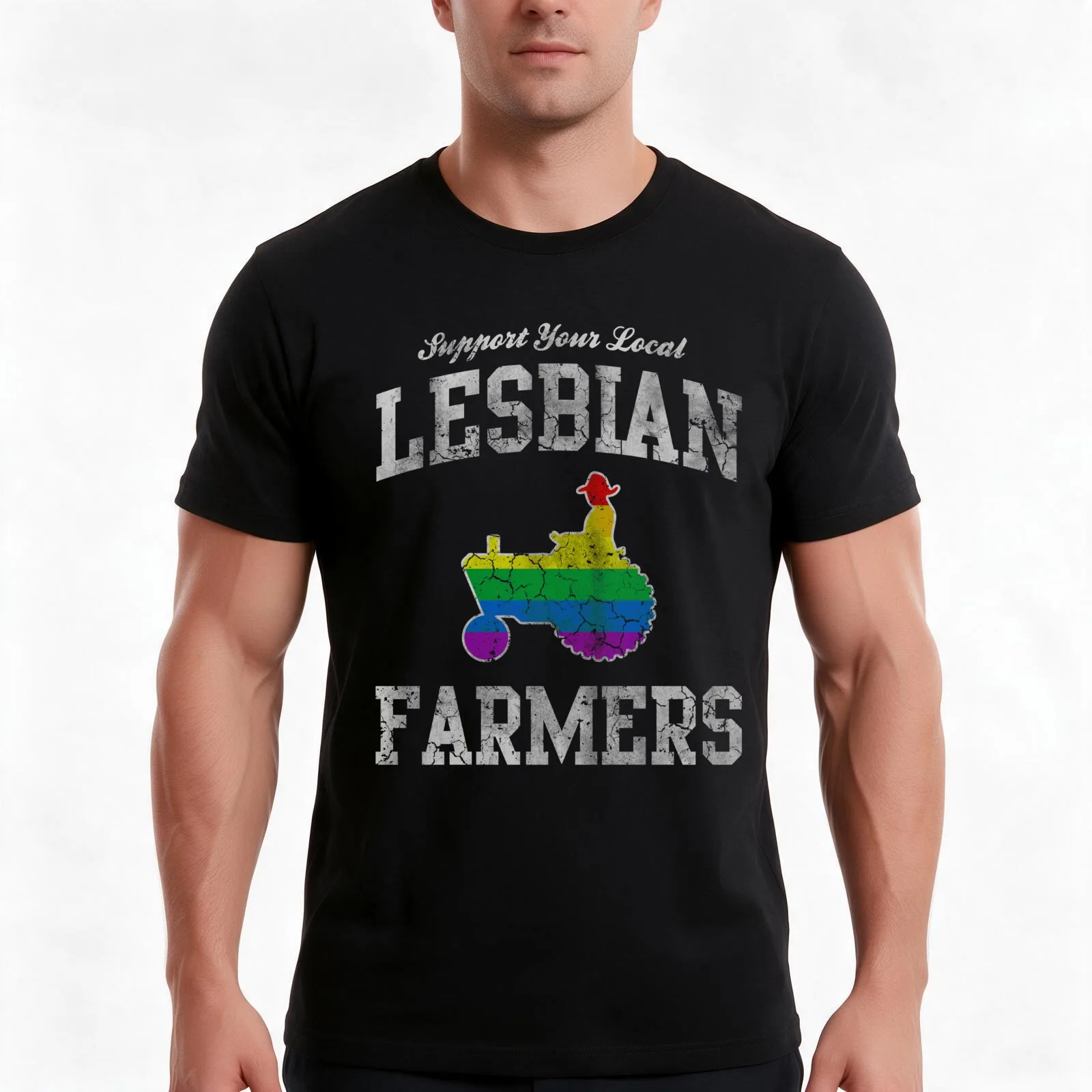 Support Your Local Lesbian Farmers T-Shirt, Summer Casual Cotton Tee, Oversized Streetwear Tops, Vintage Graphic Print