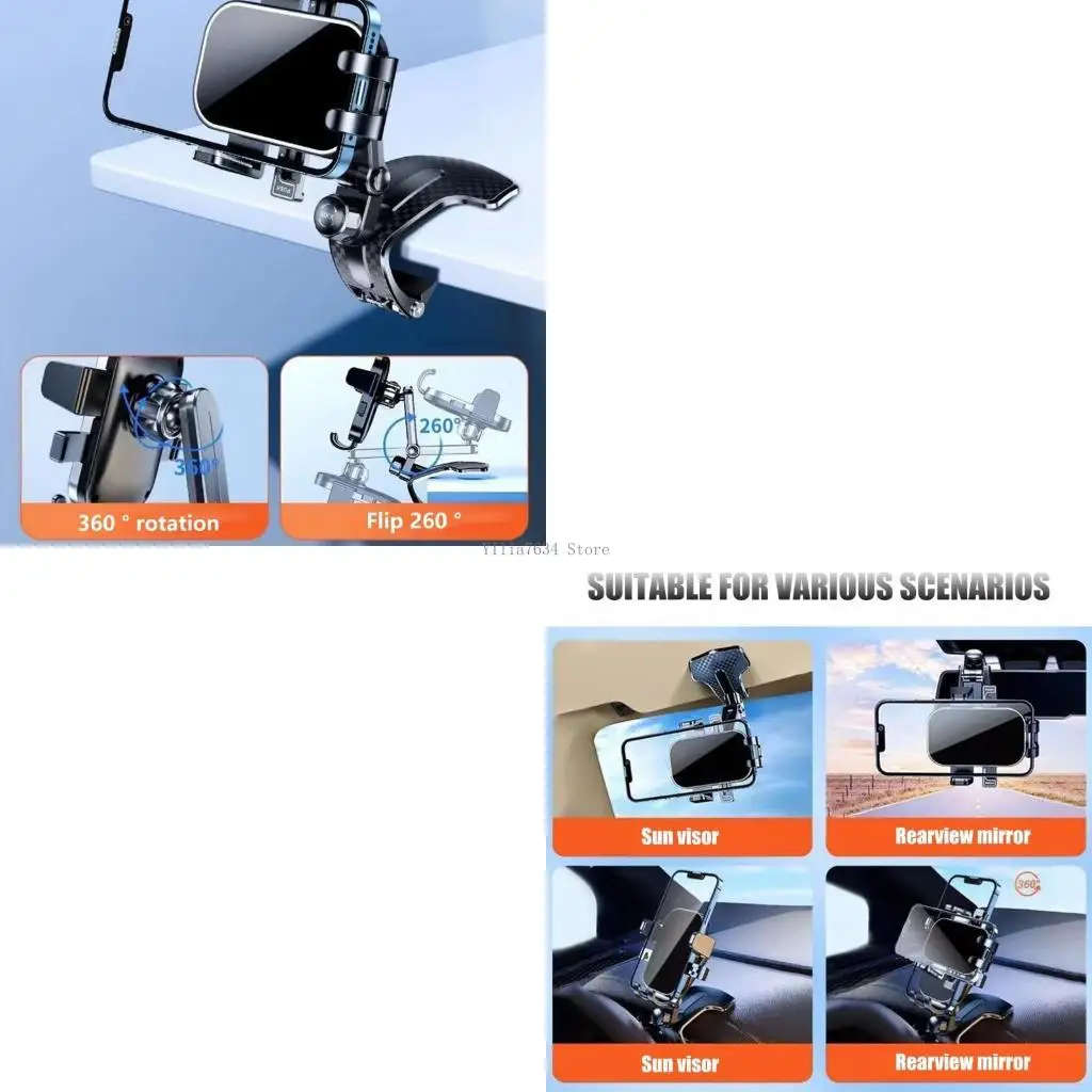 

360 Degree Rotating Phone Holder Universal Dashboard Mount Car Cellphone Holder Shockproof Clip Type Automotive Cradles