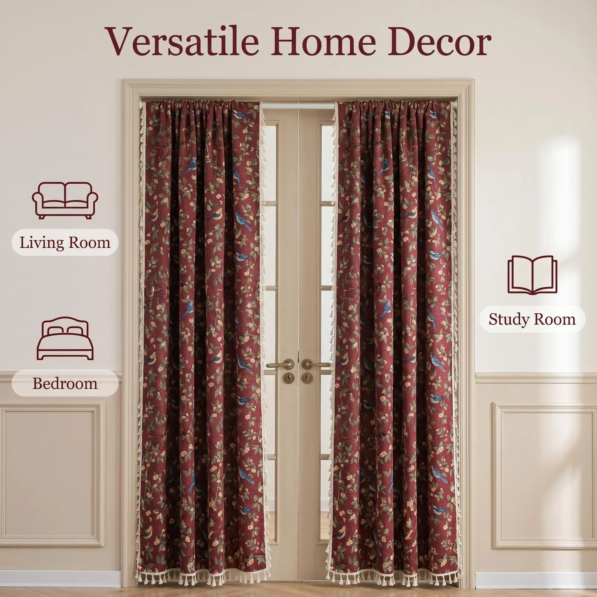 European and American Style Polyester Cotton Flower Jacquard Bedroom Living Room Kitchen Bay Window Semi-shading Curtain