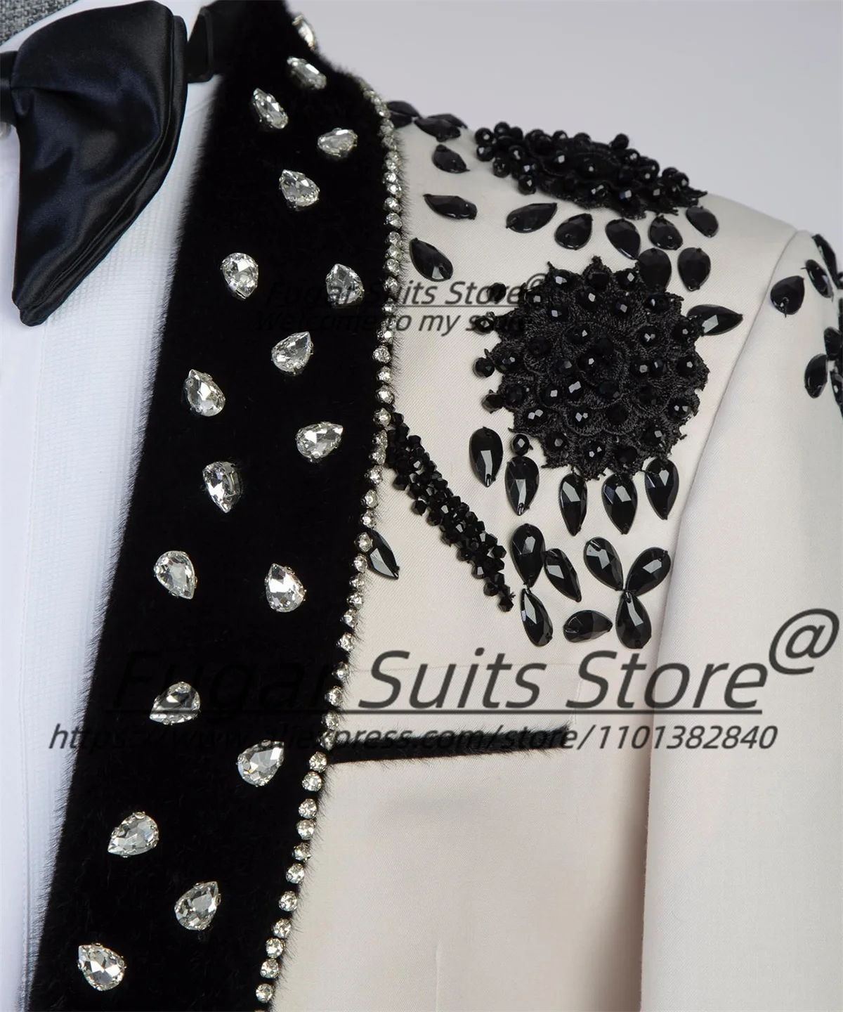 Luxuly High-end Prom Men Suits Shiny Beads Male Blazers Shawl Lapel Groom Wedding Tuxedos 2 Pieces Sets Handsome Ropa Hombre