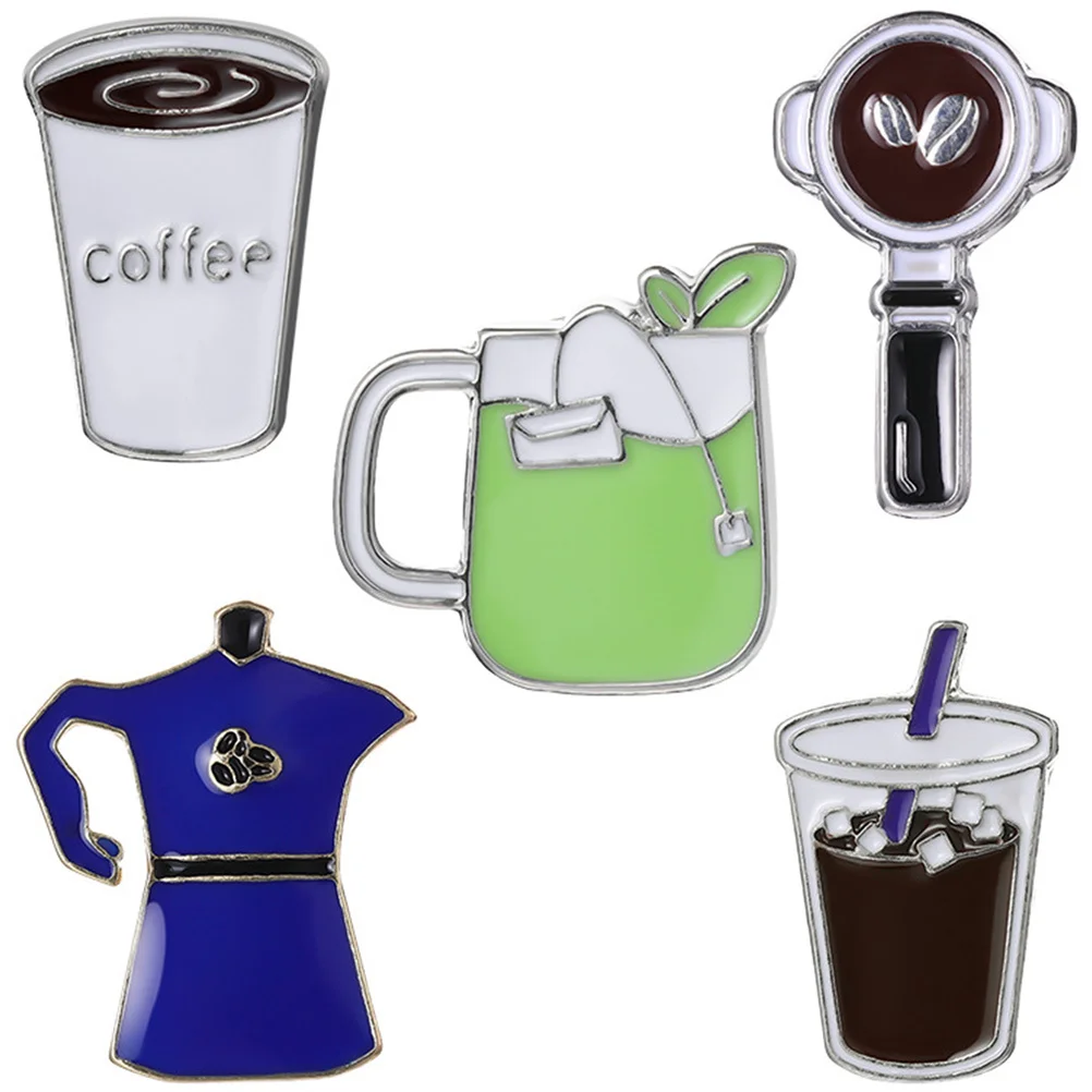 5 szt. Kreatywnych przypinek do kawy, broszki ze stopu, ozdobne przypinki do ubrań, plecaków, czapek, stylowe, unikalne akcesoria