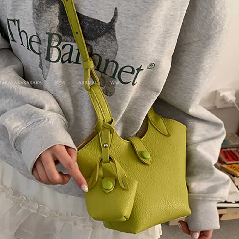 Borse a secchiello portatili verdi estive con mini borsa per donna Borsa a tracolla a tracolla in morbida pelle alla moda in stile coreano