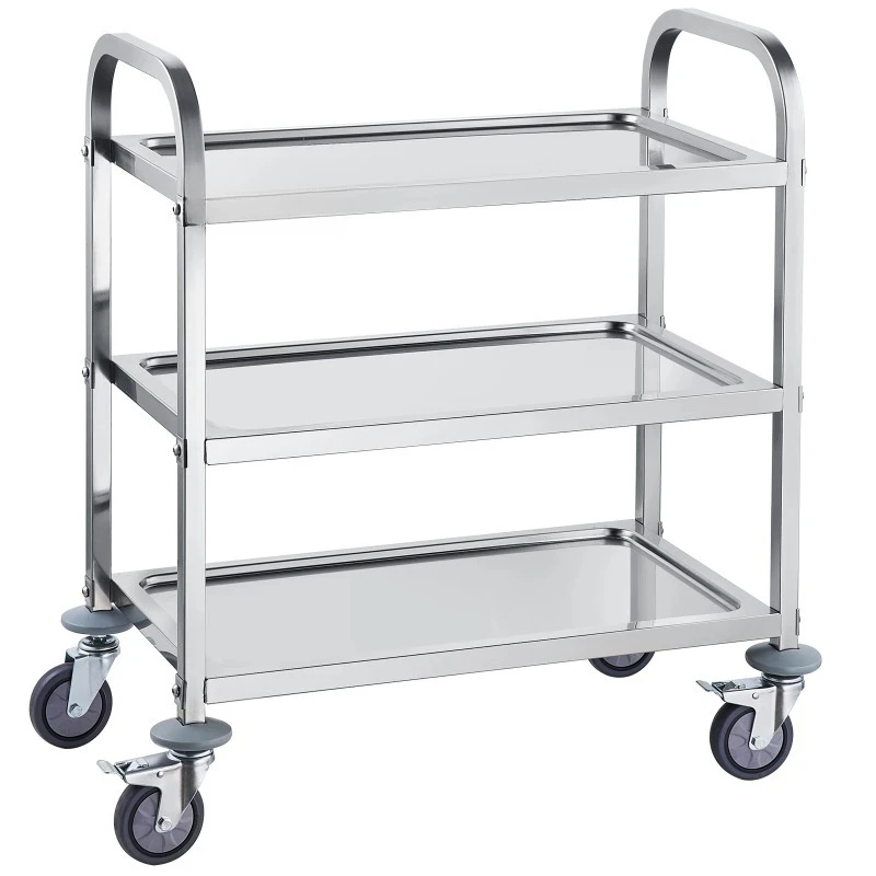 

Stainless Steel Cart 3/2/1 Layers Lab Utility Cart Medical Cart W/ Lockable Universal Wheels for Lab Clinic Kitchen Salon
