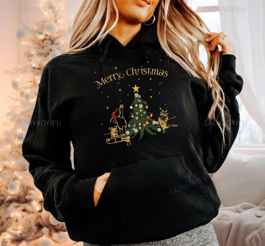 메리 크리스마스 후디 루돌프 눈사람 눈송이 산타클로스 엘프 축제 휴일 시즌 빈티지 후디 크리스마스 트리 후디