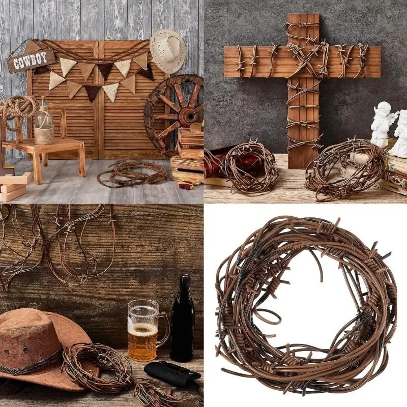 Fake Rusted Barbed Wire Decoration Plastic Barb Wire Props for Cowboy Western Party Halloween Christmas Tree Decors