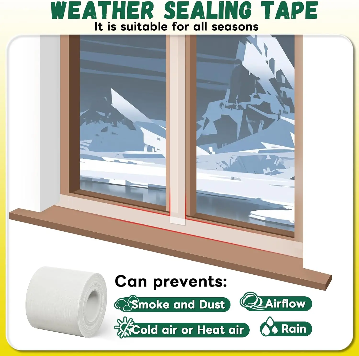 Window Sealing Tape, Window AC Insulation Air Conditioner Seal Around Frame, Blocker for Cold Heat Air, Waterproof Tape for Duct