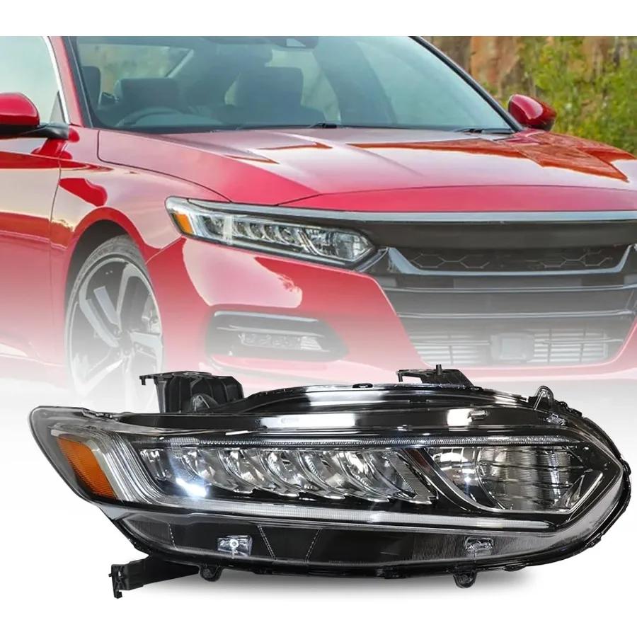 

Для Honda Accord 2018 2019 2020 светодиодные фары в сборе с правой стороны пассажира, хромированный корпус, прозрачные линзы 12 В с дневным ходом