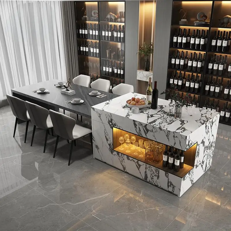 Extendable Luxury Stone Kitchen Island - Custom Dining Table, Marble Peninsula Countertop for Open-Concept Kitchen & Modern Home