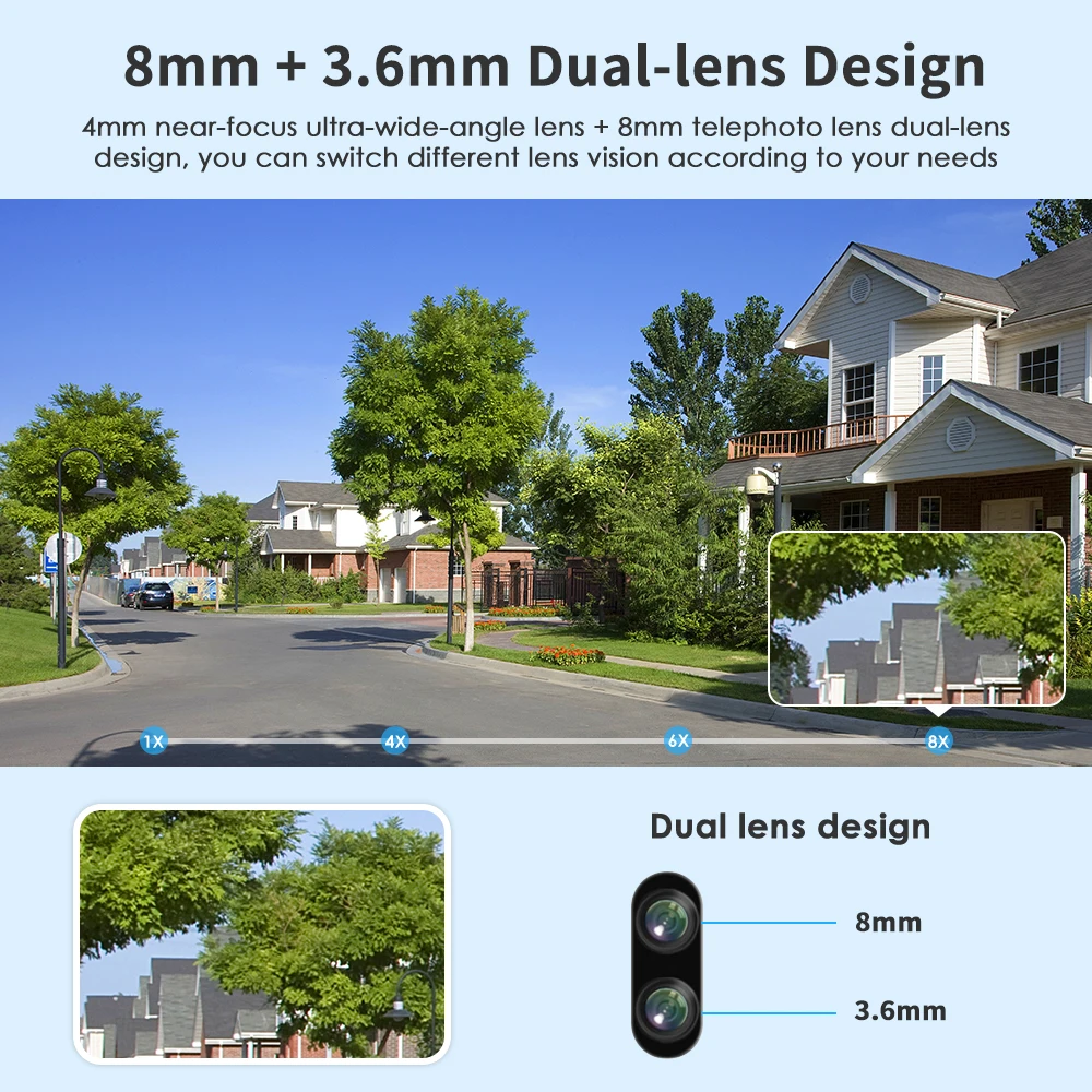 4K 8MP WiFi PTZ Dual Lens IP Camera CCTV Surveillance Cameras 4X Digital Zoom AI Human Detect ONVIF Outdoor Security Waterproof