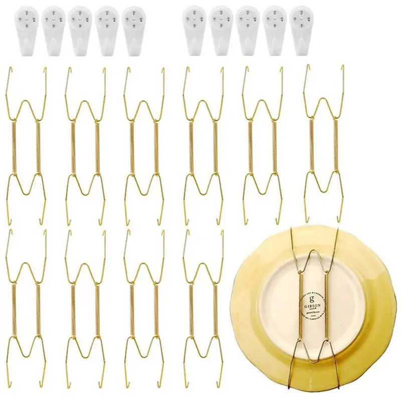 abkw-stainless-steel-plate-hangers-for-walls-compatible-decorative-plates-hooks-dish-diaplay-holder-with-40-pcs-wall-hooks