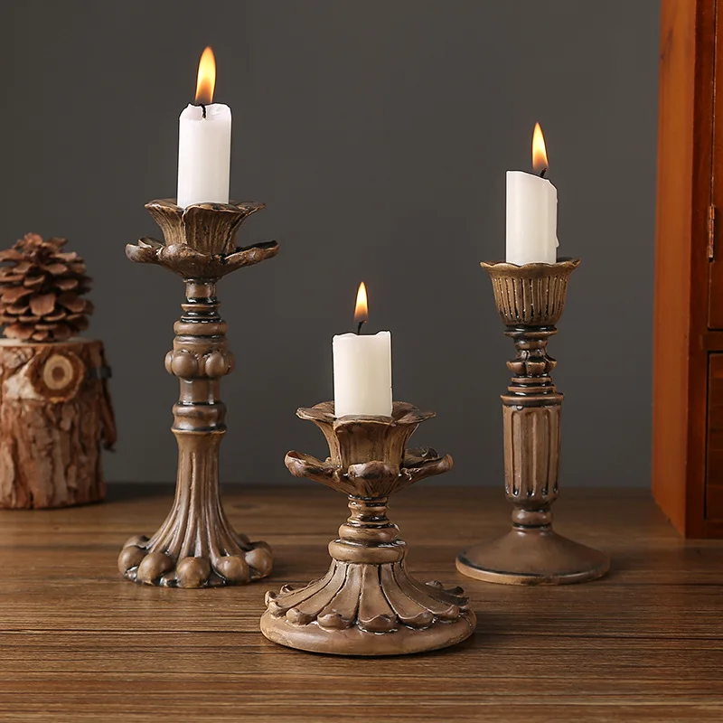 Y Vintage French Country Floral Carved Resin Candelabra Romantic Wedding Dinner Centerpiece Antique Candle Holder for Home Decor