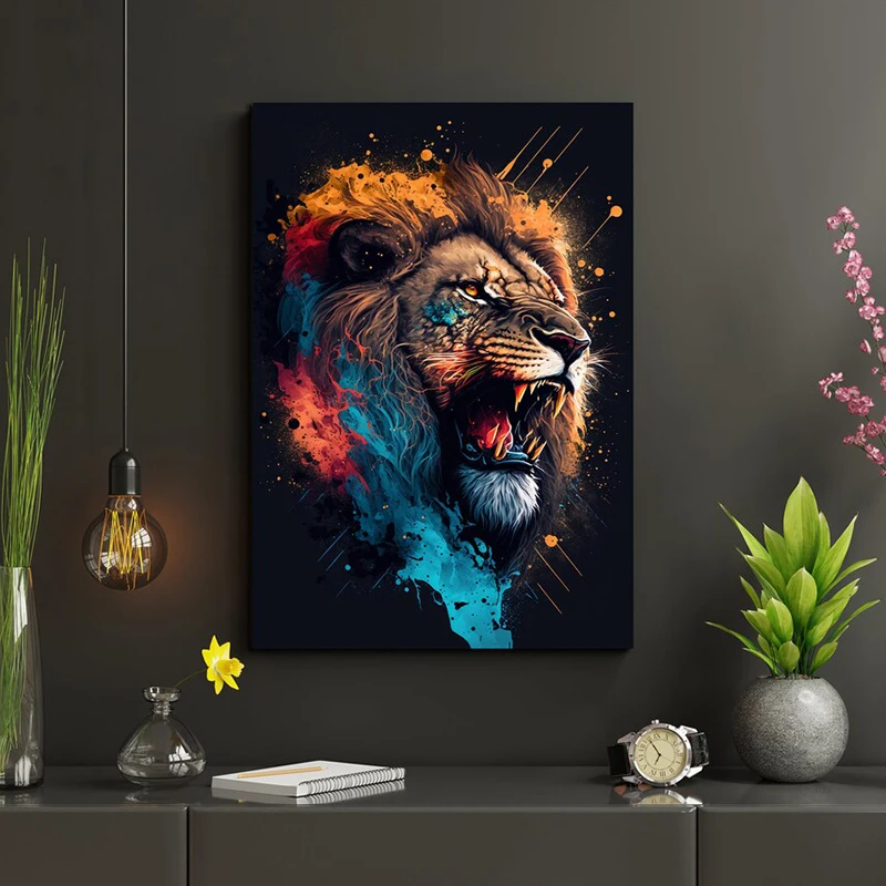 Colorful Lion Canvas Painting Abstract Animal Lion Posters and Prints Wildlife Wall Art Pictures for Living Room Home Decor Gift