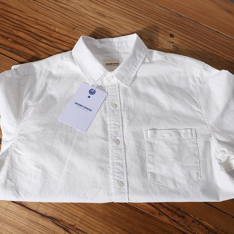 High Quality 100% Cotton Oxford Shirt Men\'s Long Sleeve Japanese Retro White Shirt Unisex Classic Casual Loose Fit Shirt Coats