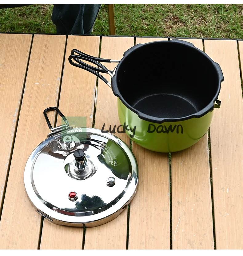 

Outdoor Portable 304 Stainless Steel Compact Pressure Cooker with Folding Handles for Self-driving Camping