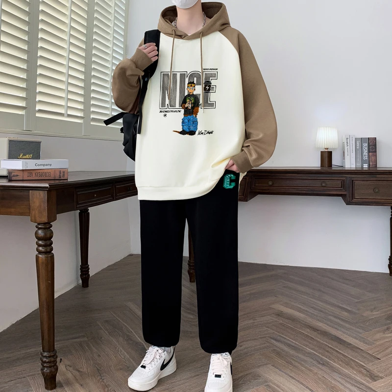 

Комплект оверсайз с капюшоном и широких брюк для мальчиков-подростков, американская уличная одежда 2025 года, весенне-осенняя повседневная одежда, удобный