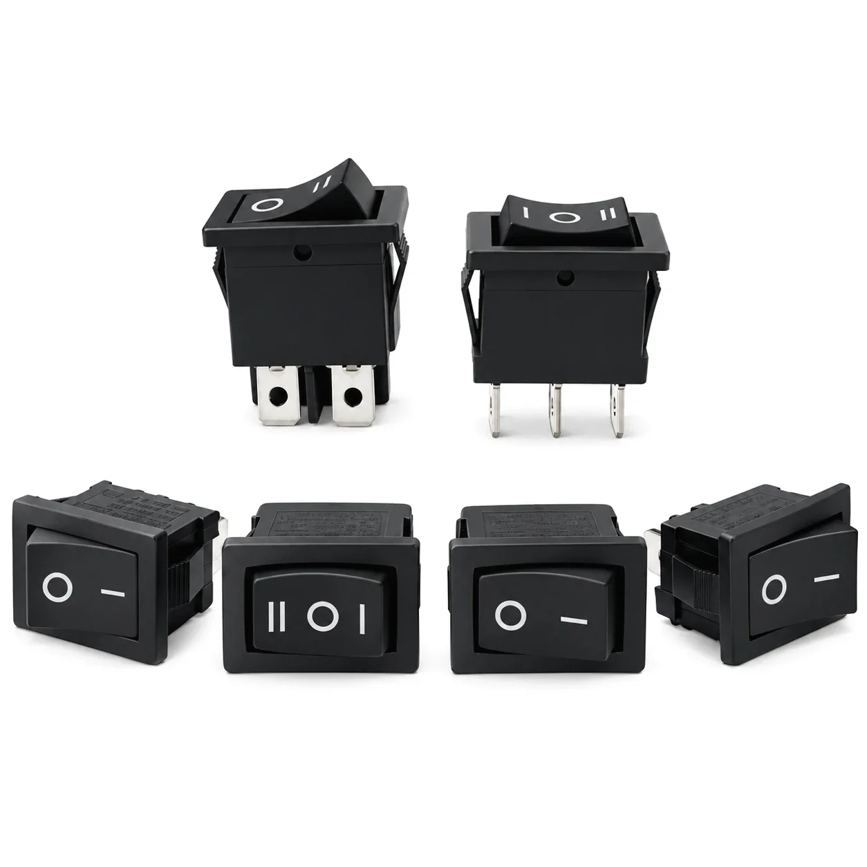 5Pcs Black 2/3/6/4Pin KCD1/KCD101 Self-Locking Electrical Power Boat Shape ON-OFF/ON-OFF-ON Rocker Switch Toggle Switch Black