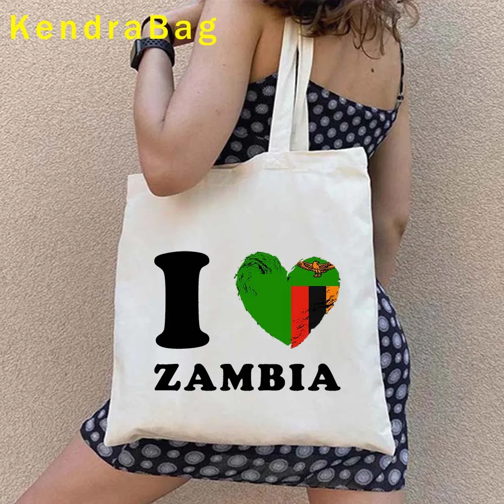 Zambian Country Map Sacola para Mulheres, Presente Bonito, Sacola, Eco Handbags, Lona, Mapa, África, Zambian, Patriótico, Amor, Coração, Harajuku