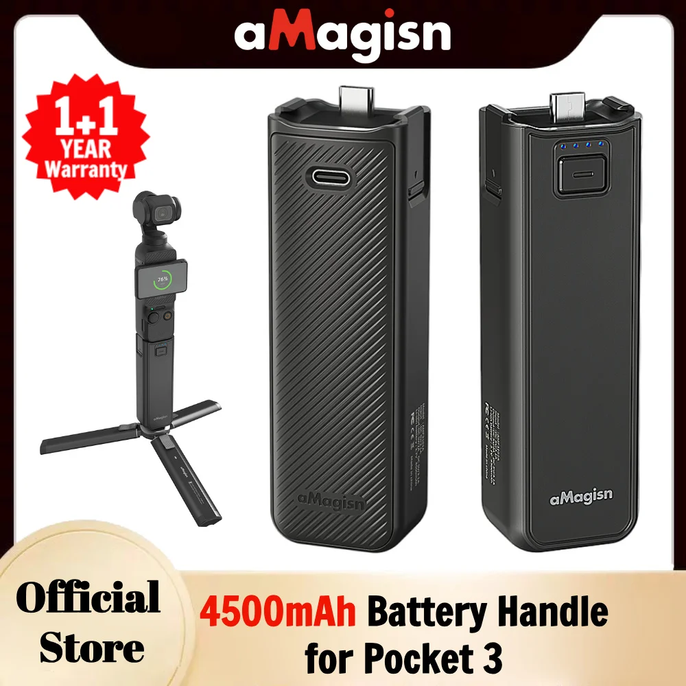 

aMagisn Battery Handle 4500mAh,Reserved 1/4" Thread Port,Extend Filming Time,Portable Handle Compatible with DJI Osmo Pocket 3