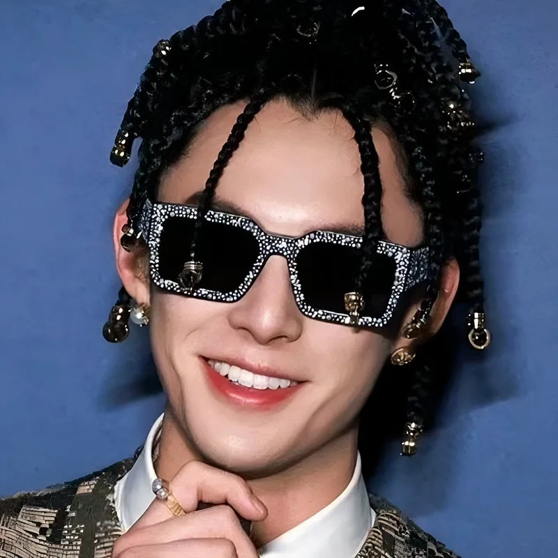 Fashionable Square Men And Women Diamond Studded High-End Sunglasses, Nightclub Trampoline Sunglasses, Trendy Sunglasses