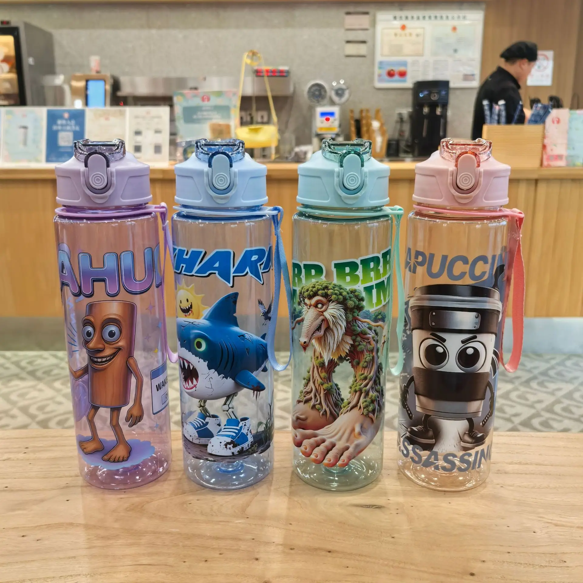 

800ML Cartoon Water Cup summer Outdoor Portable Sports Fitness Straw Cup with Lifting Rope Cup Student Kawaii Children's Day Gif