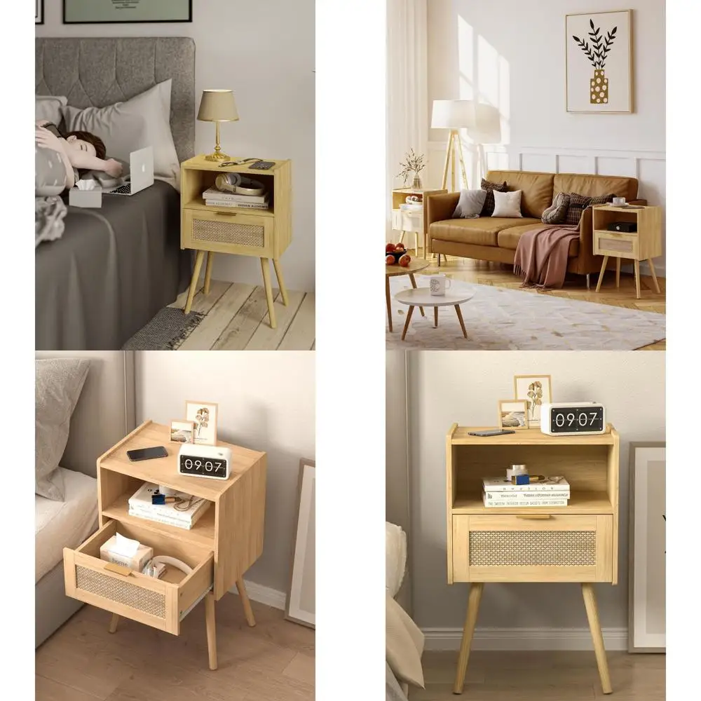 

Современная тумбочка из дуба с выдвижным ящиком и открытой полкой для спальни и гостиных комнат