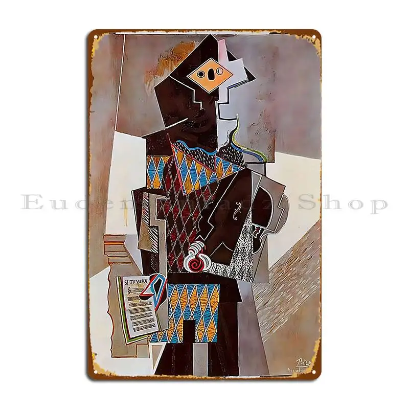 Harlequin With Violin Metal Plaque Poster Poster Cinema Wall Plaque Kitchen Printing Tin Sign Poster