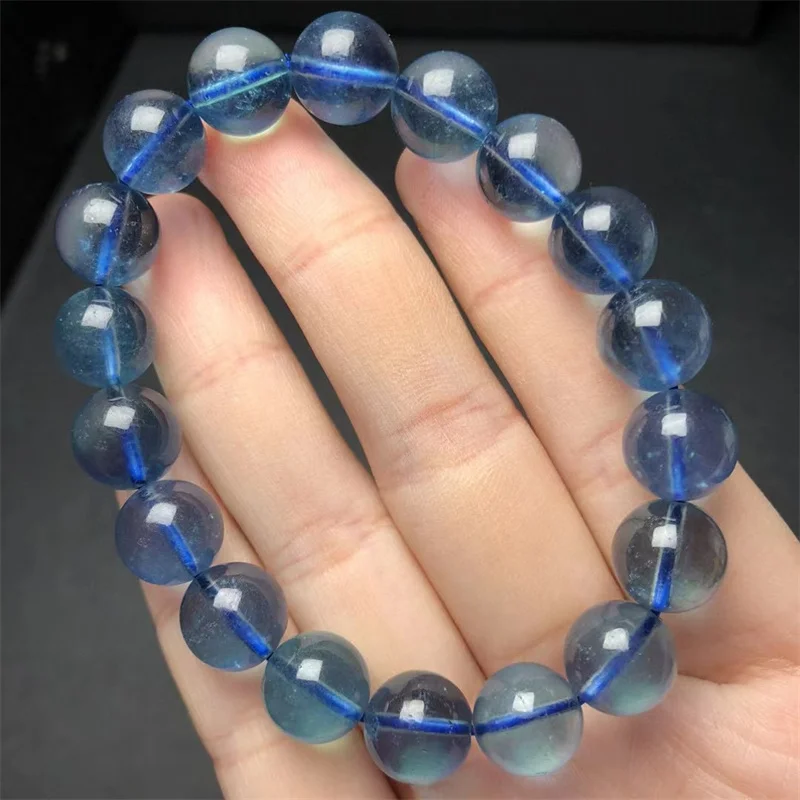 11MM Natural Aquamarine Bracelet Women Fashion Round Stone Elegant Healing Strand Bangles Wristband Gift 1PCS