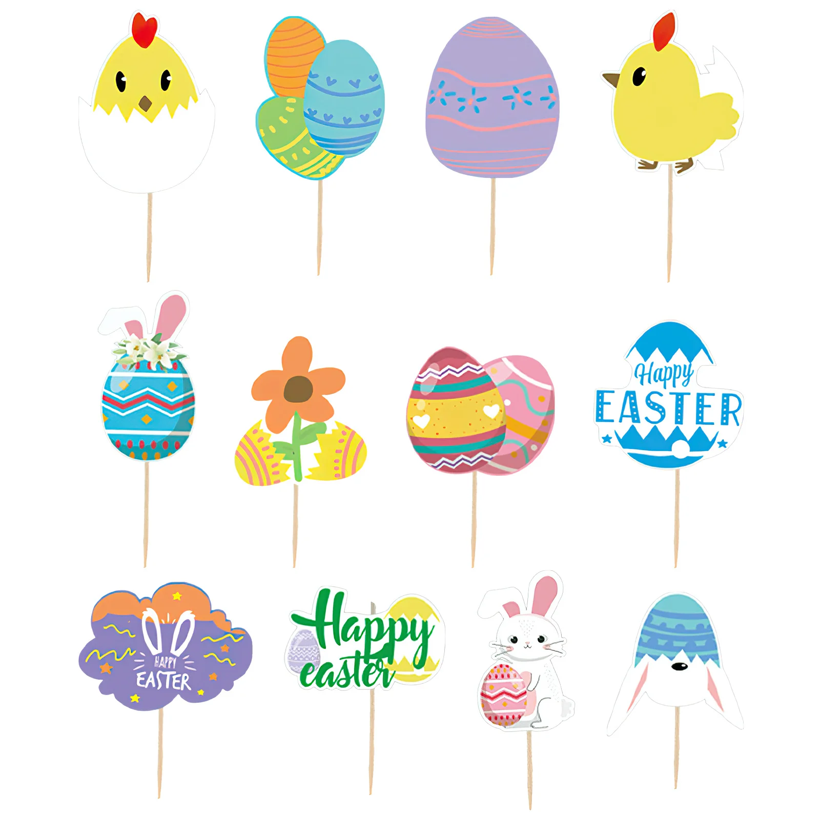 

2Sets Easter Cupcake Cake Picks Bunny Rabbit Themed Toppers Party Cake Inserts Easter Table Decoration
