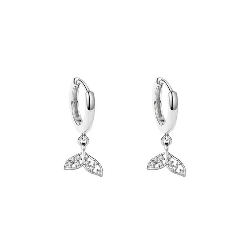 Memory Cute Zircon Fishtail Whale Dolphin Silver Color Fashion Female Dangle Earrings Jewelry Accessories