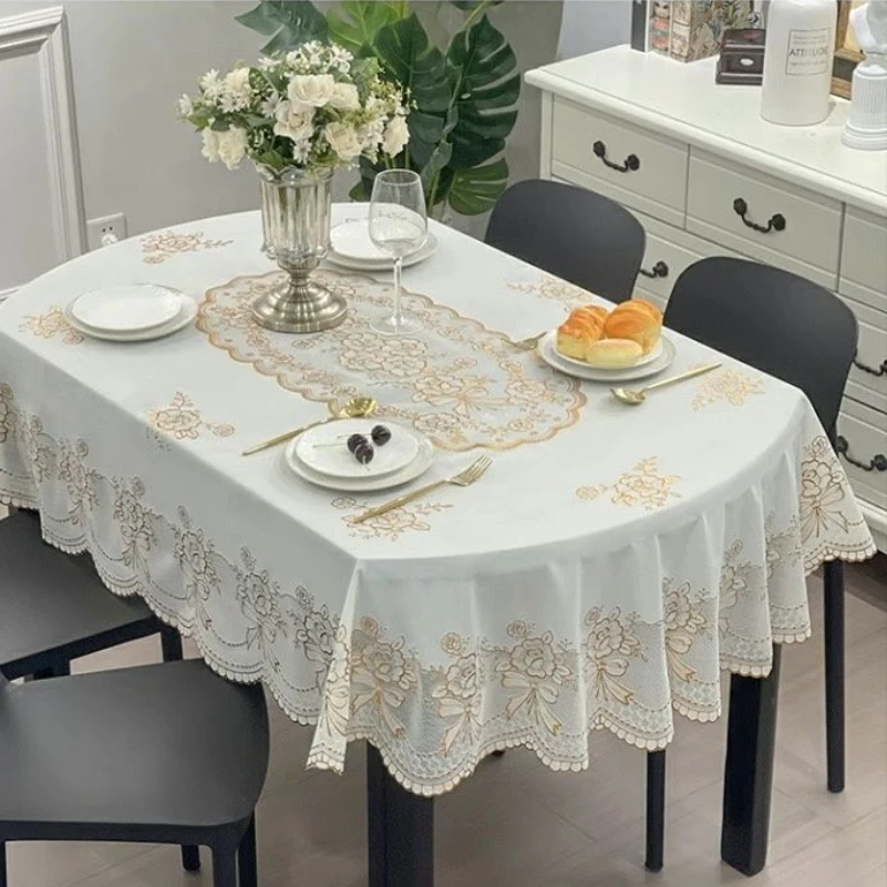 

Tablecloth Oval Lace Printed Waterproof Table Cover Pvc Oilproof Ellipse Table Cloth for Dinning Table Pastoral Style 180cm