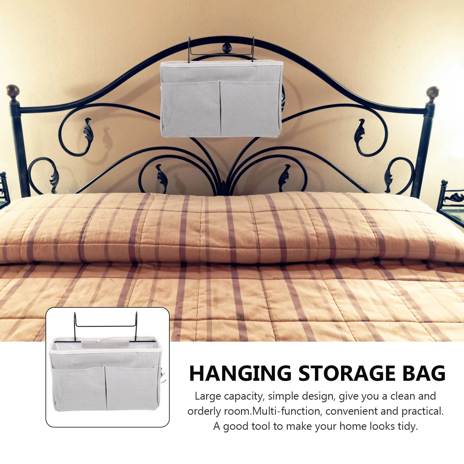 

Bedside Storage Bag Organizer Hanging Pouch Dorm Room Sundry Polyester Pouch for Bottle Phone Chargers Bedroom Kitchen Use