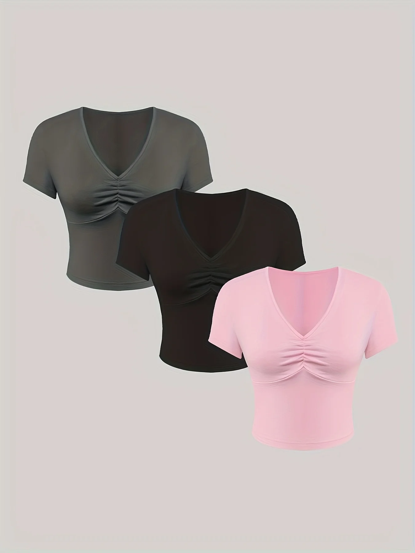 

Summer Fashion Women's V-neck Solid Color All-match Slim T-shirt Three-piece Set