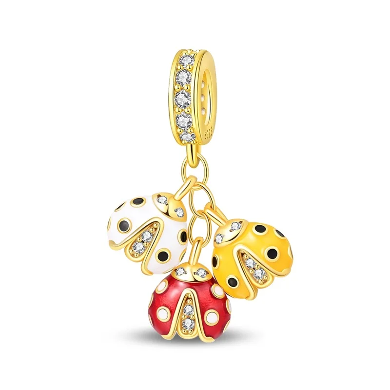 925 Sterling Silver Colorful Ladybug Charms Pendant Fit Original Bracelet DIY Women Fashion Exquisite Anniversary Jewelry Gifts