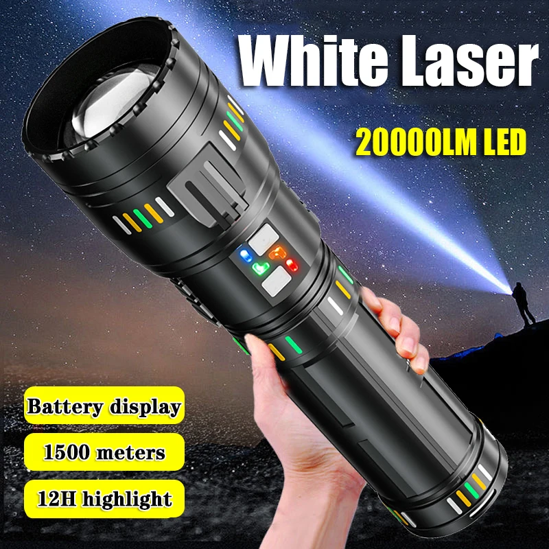 Super Bright Spotlight Long Range Flashlight Tactical Zoomable Emergency Torch USB C Charging 72H Endurance with Power Indicator