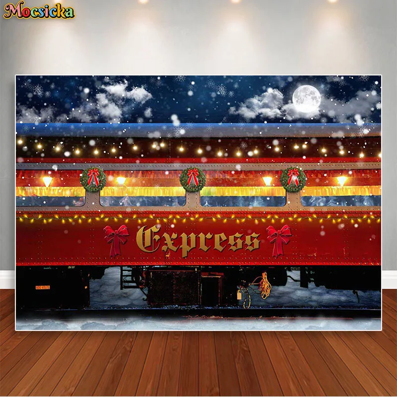 

Christmas Train Backdrops Winter Holiday Xmas Night Party Photography Background Kids Portrait Photobooth Photo Studio Props