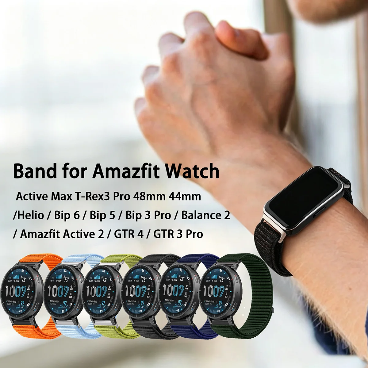 20mm 22mm Nylon Band for Amazfit Active Max T-Rex3 Pro 48mm 44mm Helio Bip 6 5 Balance 2 Strap Amazfit Active 2 Square Bracelet