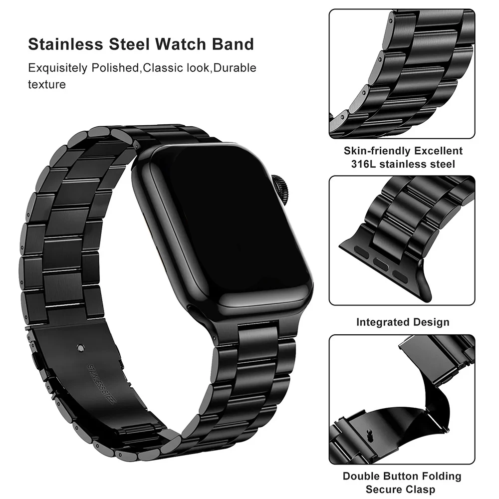 Correa de acero inoxidable para Apple Watch, banda de Metal de 49mm, 45mm, 44mm, 42mm, 41mm, 40mm, 38mm para iWatch SE Ultra 9, 8, 7, 6, 5, 4, 3