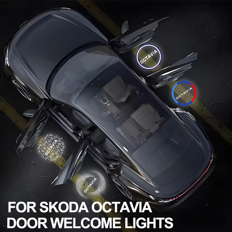 2 шт. Автомобильный проекционный свет для дверей с логотипом Skoda Octavia 2001-2014, светодиодная лампа-проектор, аксессуар для стайлинга автомобиля, замена оригинальной детали.