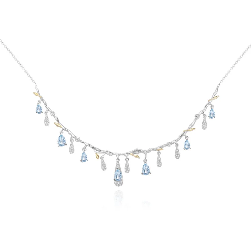Designer piece paired with a high-end gemstone necklace The Language of Floral Branches Designs925Silver natural topaz necklace