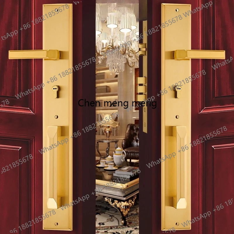 

Brass luxury home folio double door lock, lengthened simple atmosphere light luxury American door lock