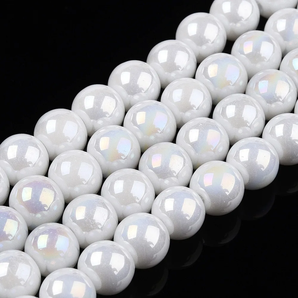 1strand Electroplate Opaque Glass Beads Strands AB color Round White Hole:1.4mm 67~70pcs/strand 14.76inch~15.16inch(37.5~38.5cm)
