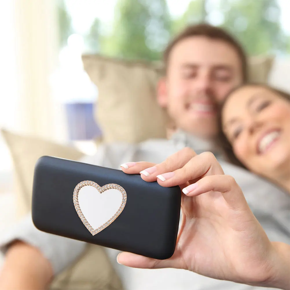 10 stuks draagbare mini strass hartvormige compacte spiegel zak make-up spiegel telefoonhoes charme kleine spiegels